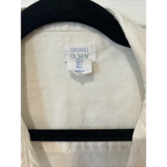 Sigrid Olsen Womens Blouse Tunic L Linen Pink White Stripe Pullover Beach - Picture 5 of 9